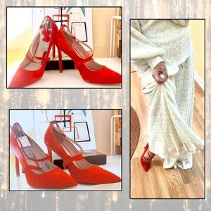 NWT,H&M Nova Stiletto Heels,Tangerine Red,Sexy Crisscross Straps, Size US 8.5